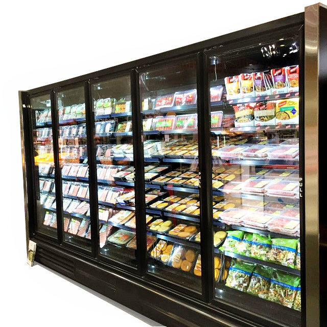 Il Merchandiser più fresco della porta di vetro dritta di 5 porte autonomo per la verdura della latteria dei prodotti della carne fruttifica